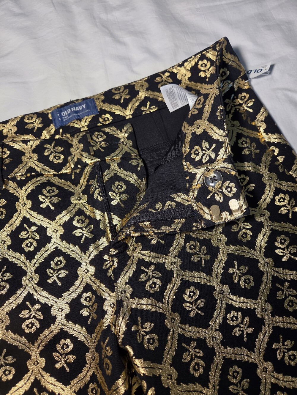 Old Navy Pixie Mid-Rise Gold Black Brocade Ankle Pants 10 - Picture 4 of 12